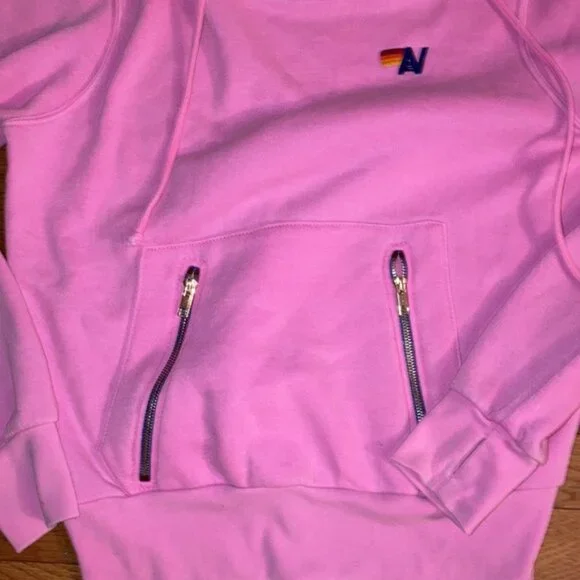 AVIATOR NATION Sz XS Hot pink rare ninja sweatshirt 2 zip pocket - Picture 5 of 7